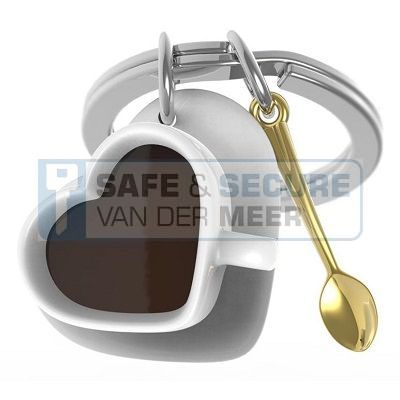 Metalmorphose sleutelhanger koffie in hartvormig kopje 