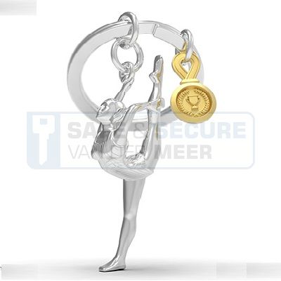 Metalmorphose sleutelhanger turnster in zilverkleur met gouden medaille, UITLOPEND ARTIKEL! 