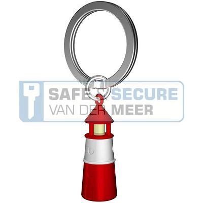 Metalmorphose sleutelhanger vuurtoren rood met wit 